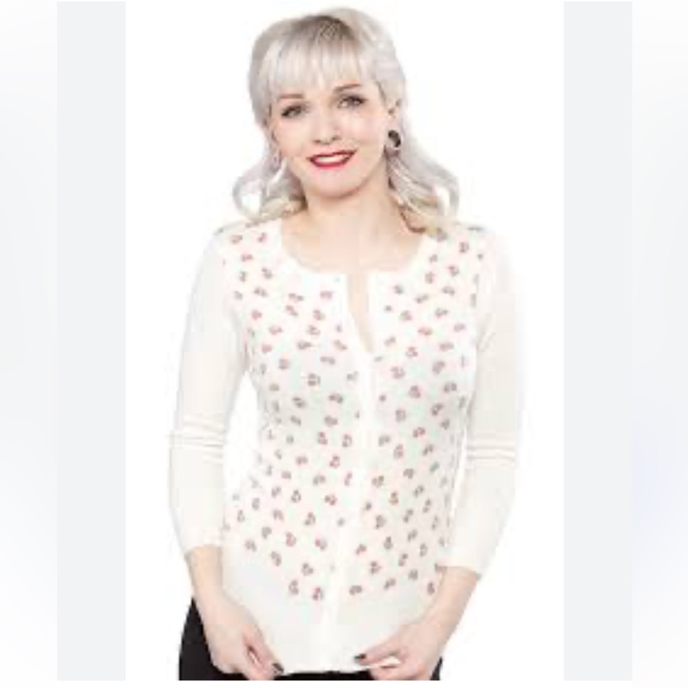 Gorgeous MAK Retro Cherry Cardigan EUC -Pink-Sz L-🍒💕-So cute for VDAY!😍​